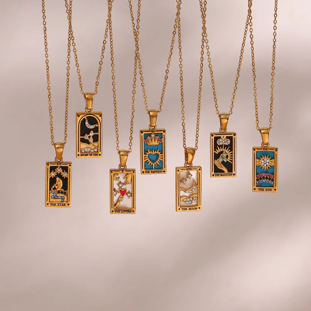 Elegant women's tarot card pendant necklace, a symbolic and spiritual fashion accessory.