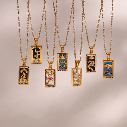 Elegant women's tarot card pendant necklace, a symbolic and spiritual fashion accessory.