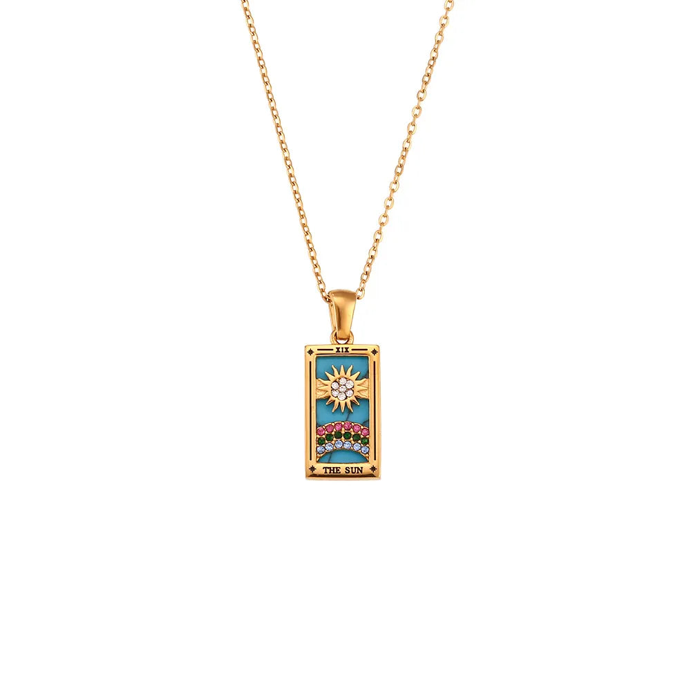 Dainty women's tarot card pendant necklace, perfect for everyday wear and mystical fashion.