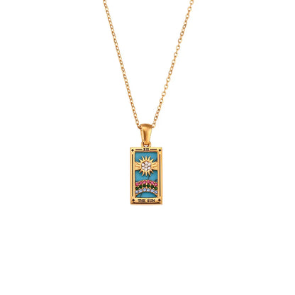 Dainty women's tarot card pendant necklace, perfect for everyday wear and mystical fashion.