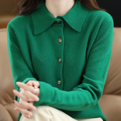 Women's Grace button-up collared shirt. Comfortable long sleeve top with tortoiseshell buttons for versatile styling.