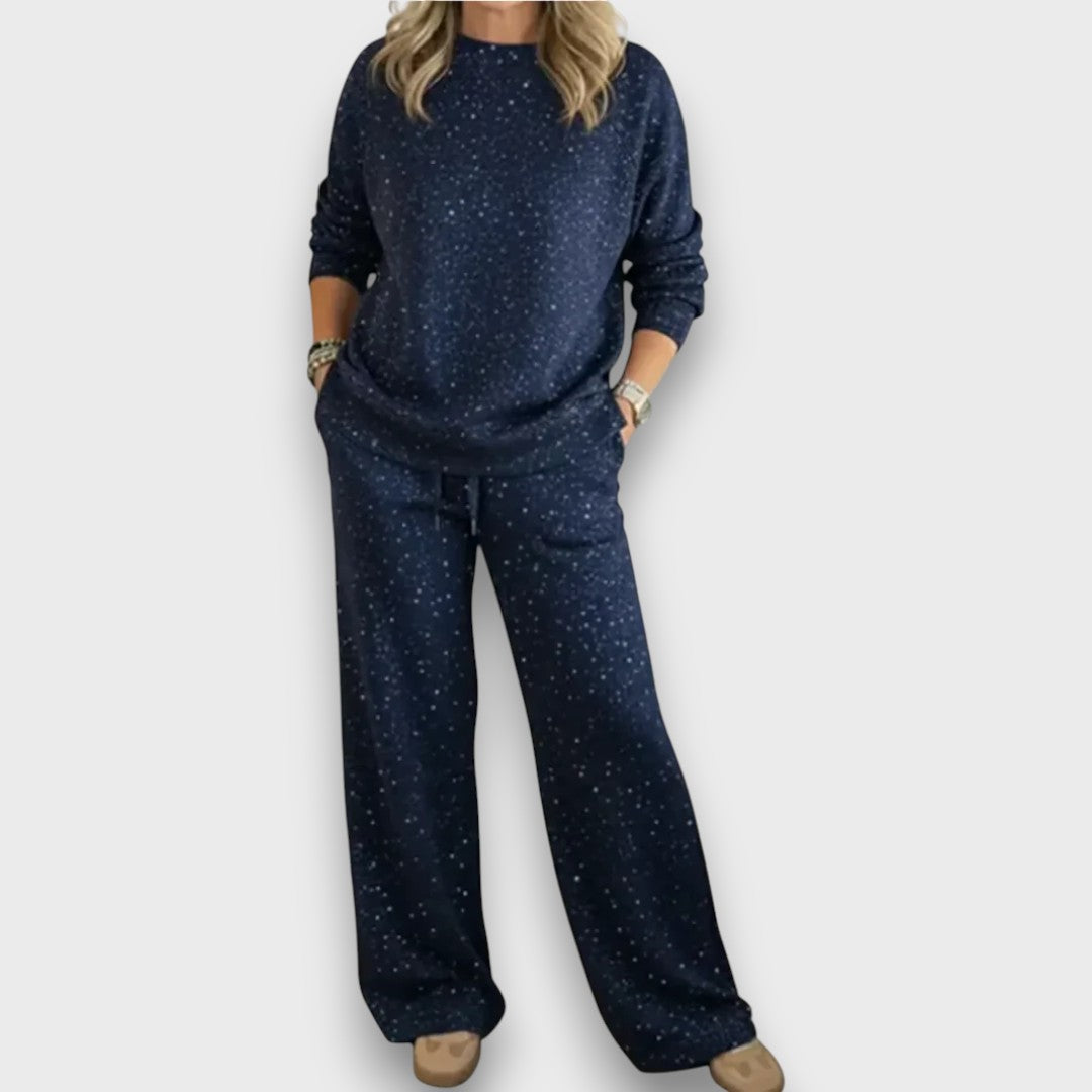 Comfortable women's two-piece Hadley lounge set. Soft fabric, relaxed fit for casual, home, or plus size wear.
