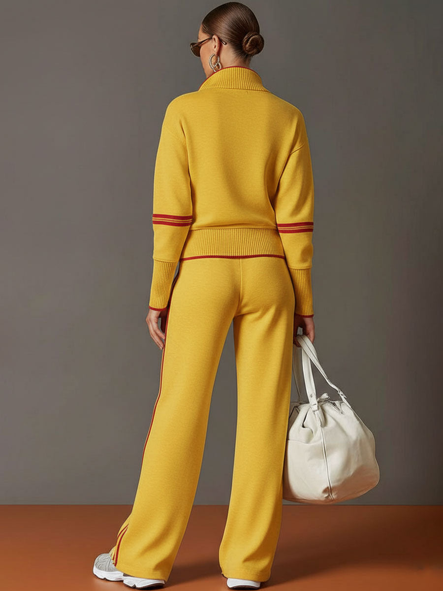 Women's casual co-ord. Half-zip sweater and comfortable wide-leg trousers. Perfect for home or errands.