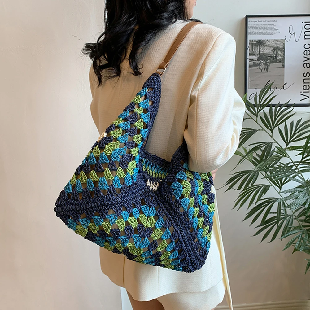 Women's handcrafted crochet boho shoulder bag, a unique and lightweight summer tote.