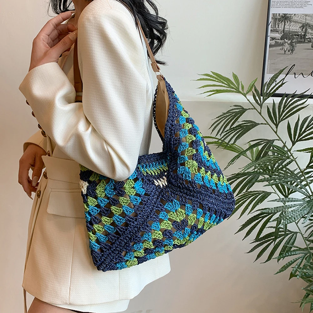 Chic hand-crocheted boho tote bag, perfect unique summer accessory for women.