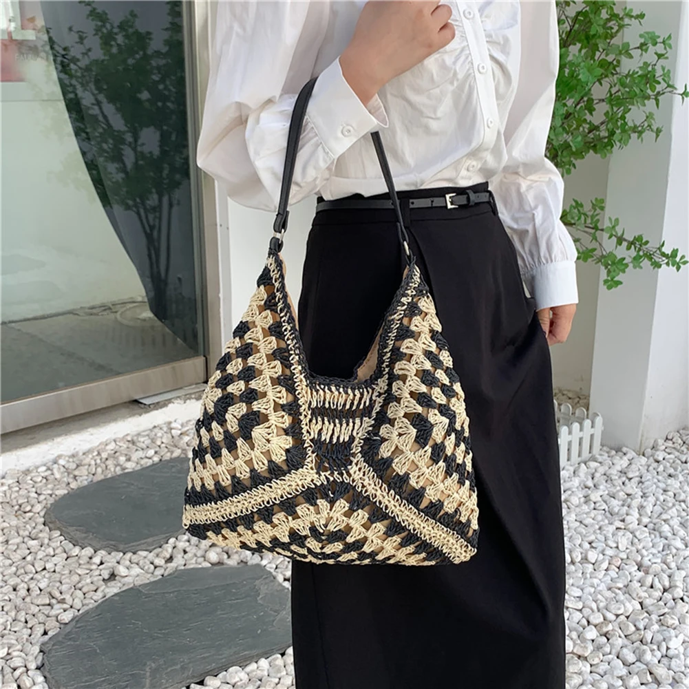Elegant hand-crocheted boho tote bag for women, a chic summer accessory.