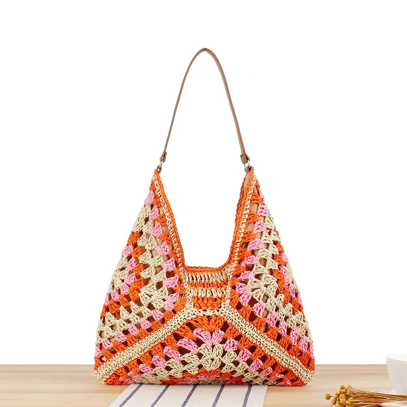 Beautifully woven hand-crocheted boho tote bag, perfect unique summer accessory for women.