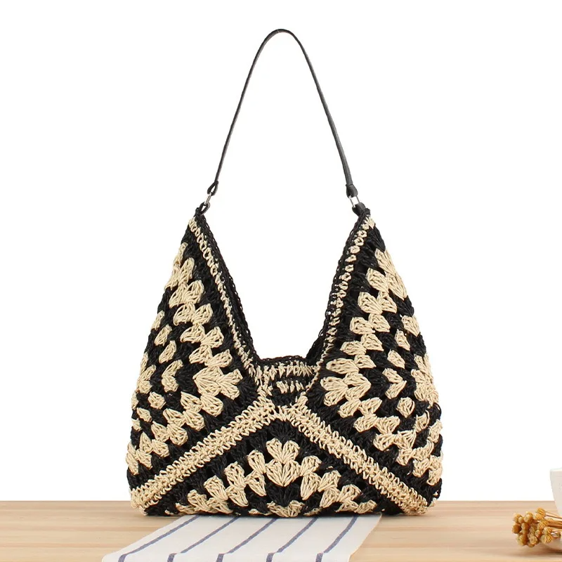 Versatile women's hand-crocheted boho tote bag, lightweight & chic for summer.