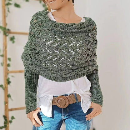 Women's hand-knitted acrylic scarf with sleeves. Cozy, stylish winter accessory & soft hypoallergenic wrap.