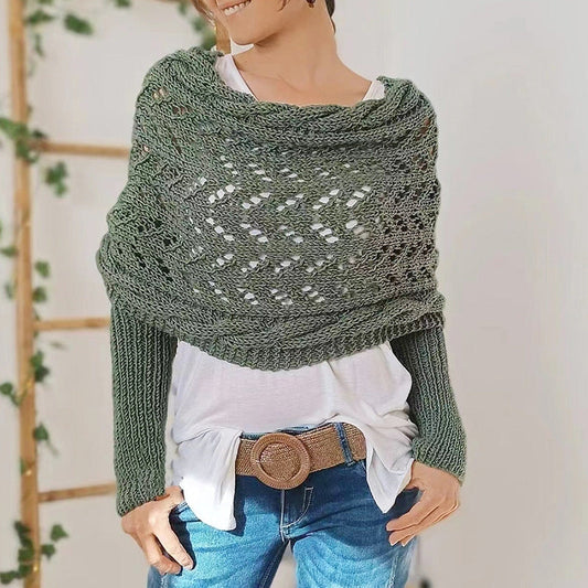 Women's hand-knitted acrylic scarf with sleeves. Cozy, stylish winter accessory & soft hypoallergenic wrap.