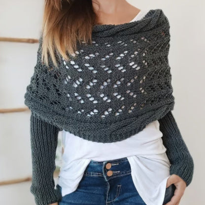 Stylish women's knitted scarf with sleeves. Warm, cozy fall/winter fashion accessory & soft acrylic wrap.