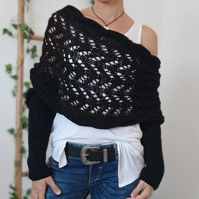 Fashionable women's knitted scarf with integrated sleeves. Unique, cozy & warm fall/winter accessory. One size.