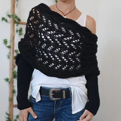 Fashionable women's knitted scarf with integrated sleeves. Unique, cozy & warm fall/winter accessory. One size.
