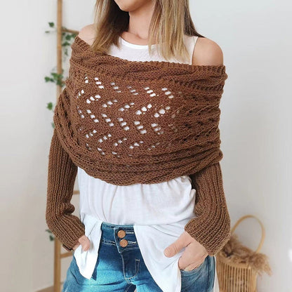 Cozy knitted wrap with sleeves for women. Soft, warm & stylish fall/winter fashion accessory. Hypoallergenic.