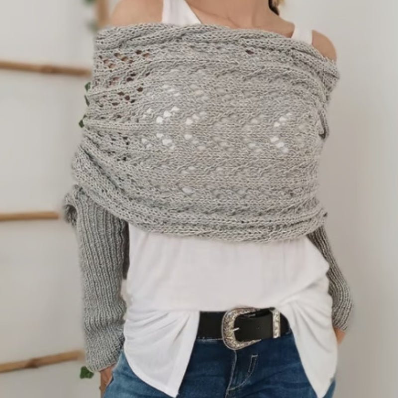 Hand-knitted acrylic scarf with sleeves. Versatile, warm & soft women's winter accessory. Stylish one-size wrap.