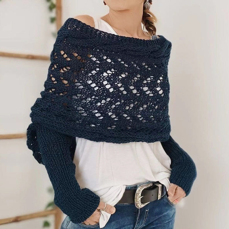 Elegant women's knitted scarf with sleeves. Soft, warm & cozy fall/winter fashion wrap. Hypoallergenic & stylish.