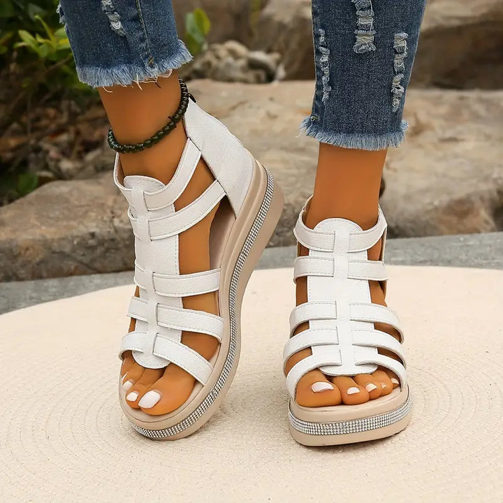 Sparkling Hannah rhinestone sandals, ultimate comfort & stylish support for women's summer shoes.