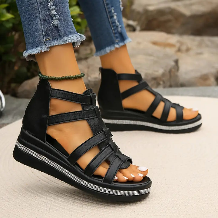 Hannah women's rhinestone comfort sandals, stylish and supportive for summer adventures.