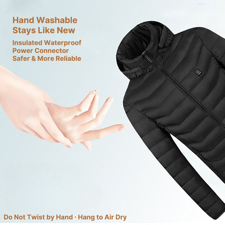 Women's windproof camping jacket, providing warmth with integrated heating elements, cold weather
