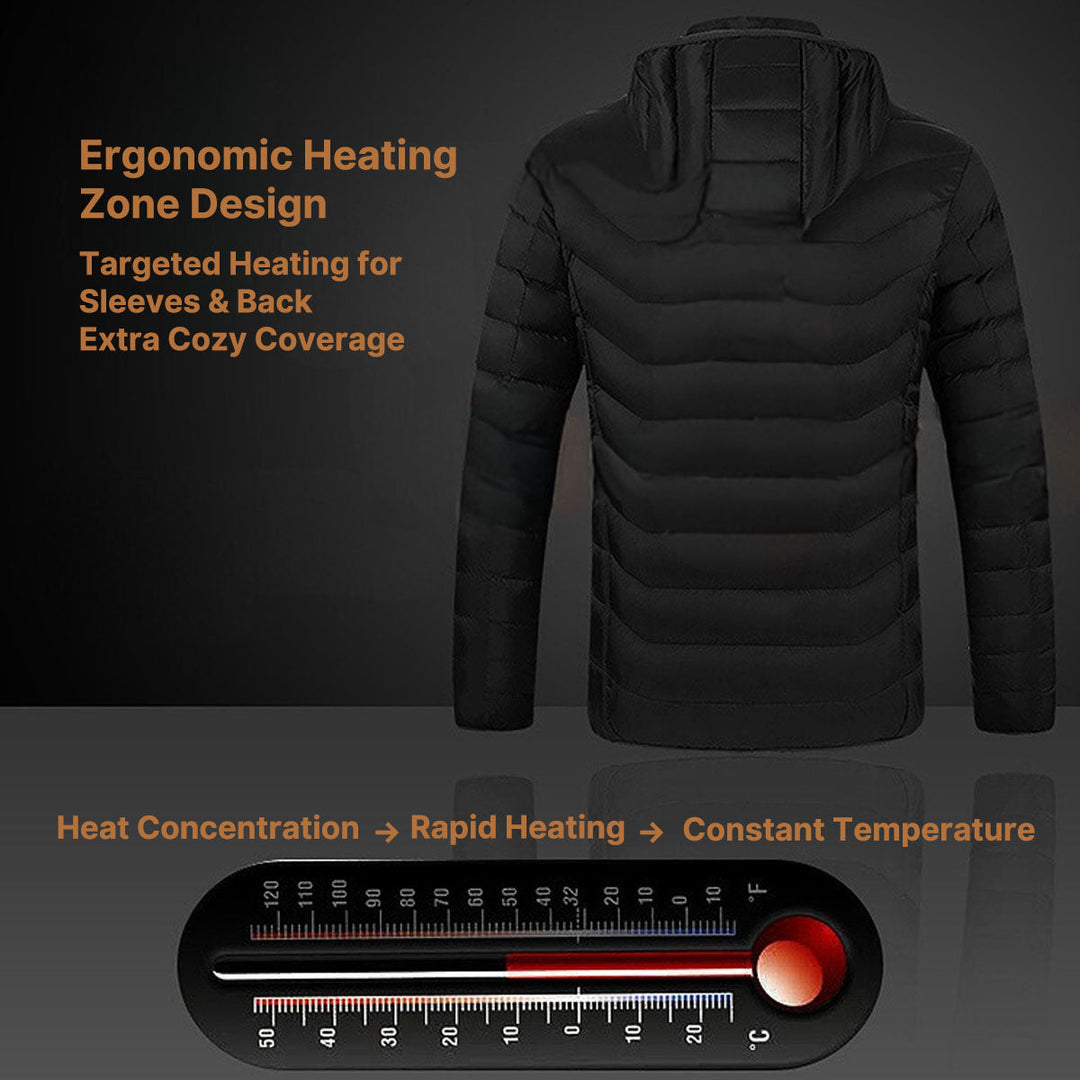 Durable women's heated coat, perfect for outdoor winter activities, 3 heat modes