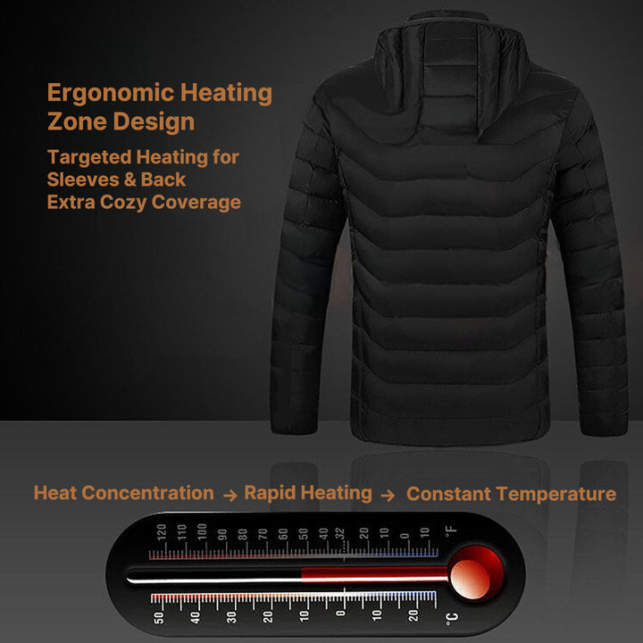 Durable women's heated coat, perfect for outdoor winter activities, 3 heat modes
