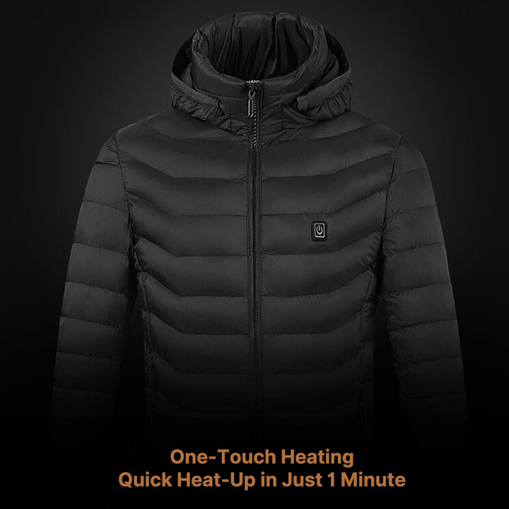 Stylish women's heated jacket, offering comfort and warmth for camping in cold weather