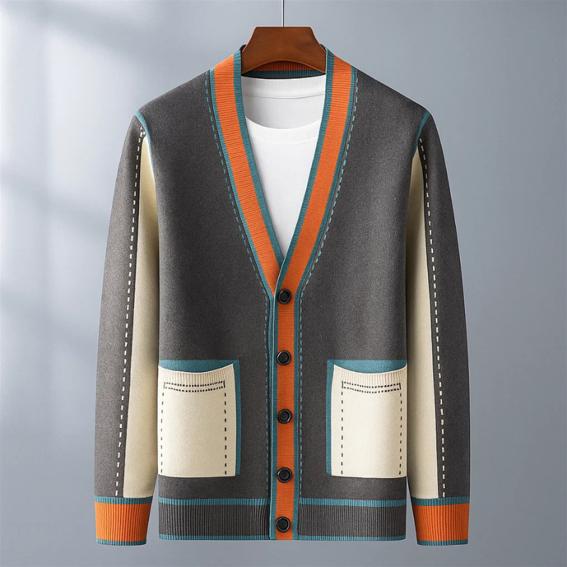 Black women's button-up cardigan with long sleeves and patch pockets. A warm, comfortable layering piece.