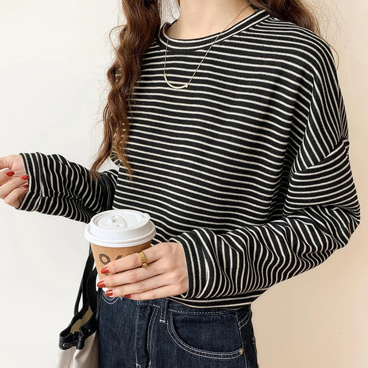 Everyday women's stripe top. Relaxed fit, long sleeves & heritage stripes for casual, comfortable wear.
