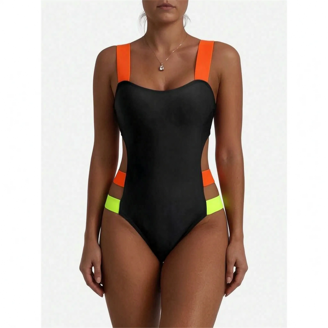 Women's high-cut monokini with alluring cutouts, a fashionable one-piece swimsuit for sunny resort wear & beach.