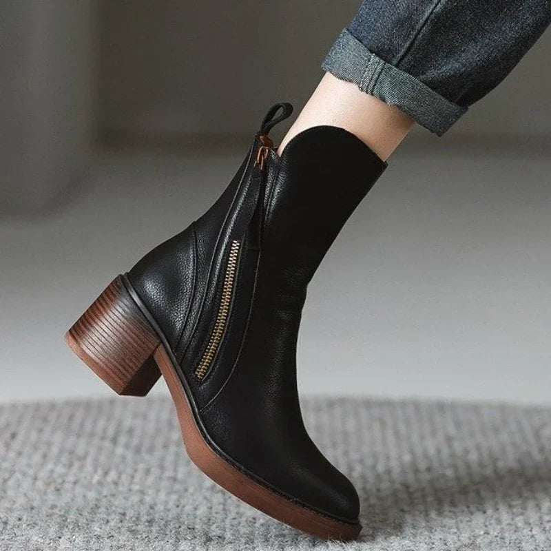 Ladies' high heel ankle boots with zipper. Shock-absorbing sole for ultimate comfort in dress footwear.