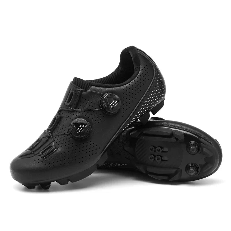 Women's athletic cycling footwear with secure strap closure and breathable upper.