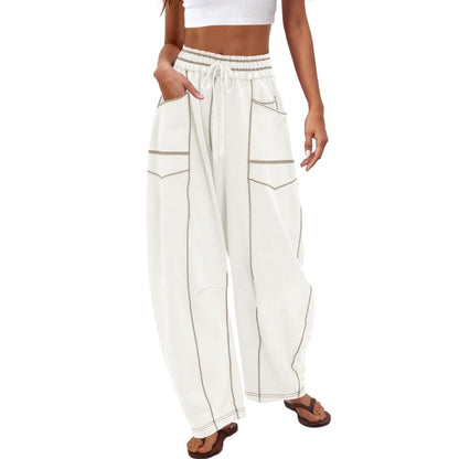 Chic women's high-rise barrel sweatpants, ideal for street style, casual outings, or everyday comfort.