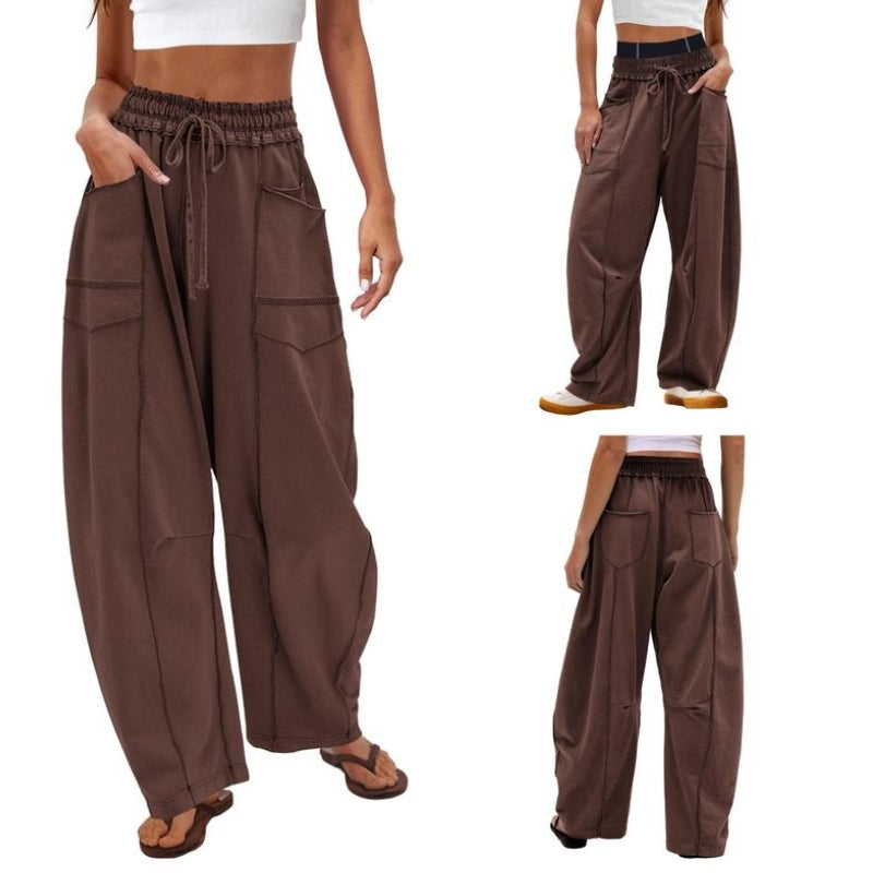 Versatile women's high-rise barrel sweatpants for lounge, athleisure, or elevated casual street style.