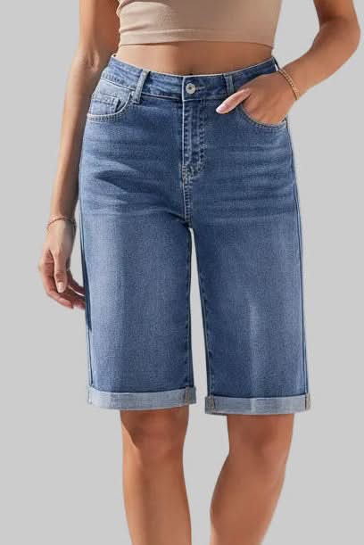 Versatile high-rise long shorts for women, offering relaxed comfort for any casual occasion.