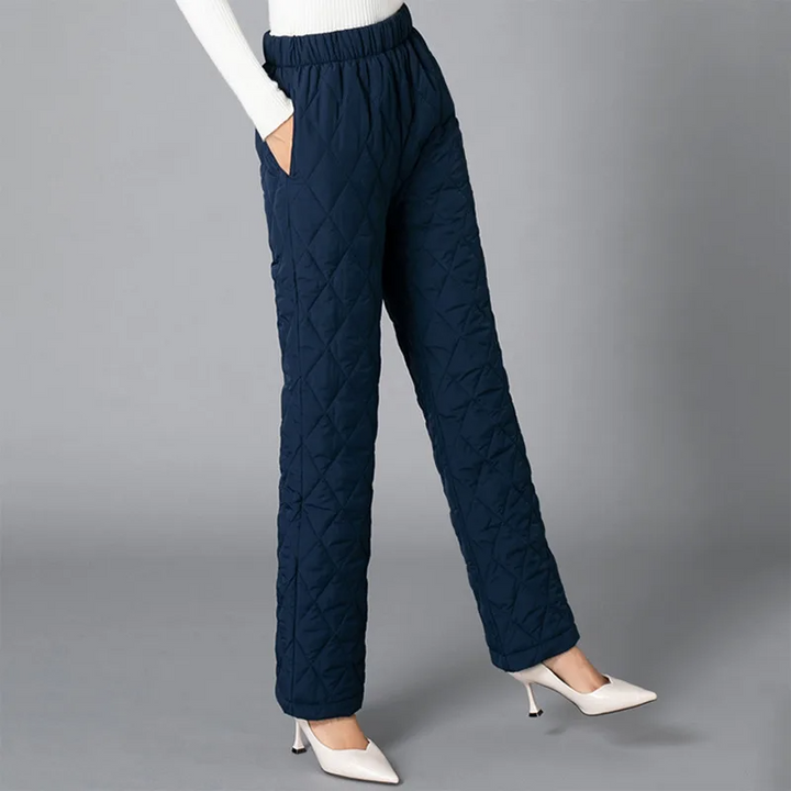 Versatile women's puffer joggers, high-rise for activewear & casual winter comfort.