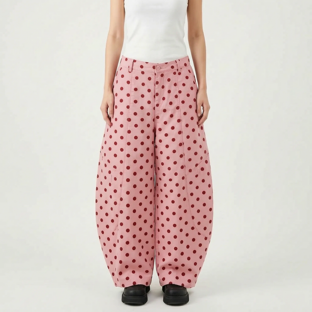 Fashionable women's wide barrel-leg pants, high-rise for an effortless streetwear look, perfect comfortable statement fashion.