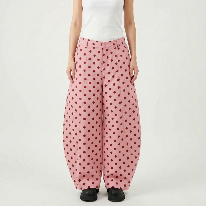 Fashionable women's wide barrel-leg pants, high-rise for an effortless streetwear look, perfect comfortable statement fashion.
