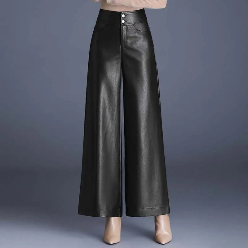 Elegant women's statement pants: high-rise, wide-leg design for a comfortable and chic formal or casual style.