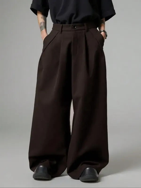 Stylish women's tailored wide-leg wool blend trousers with a high-rise fit, offering comfort and sophistication.