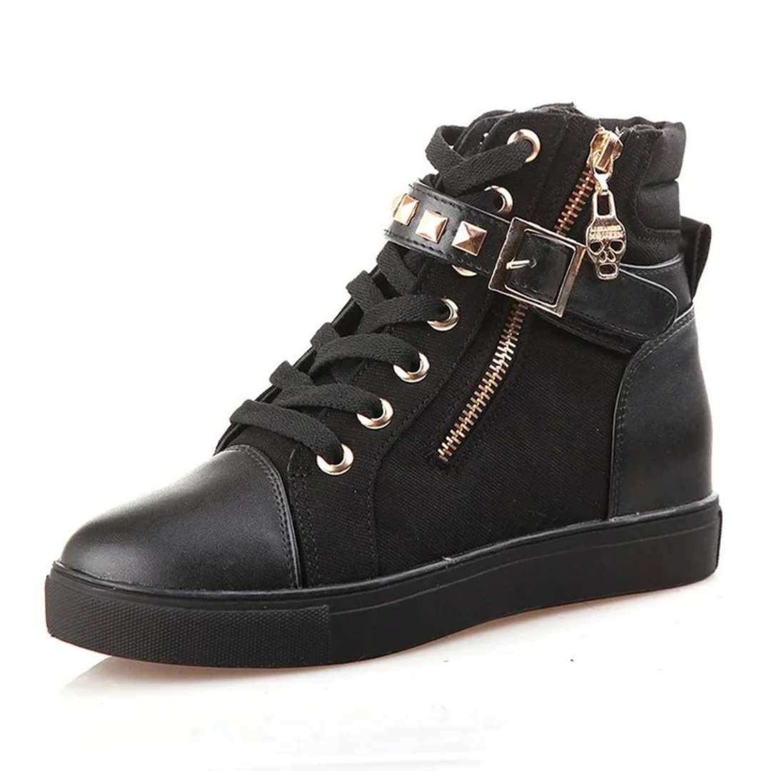 Stylish women's high-top white zipper sneakers, offering ultimate comfort for versatile fashion and daily wear.
