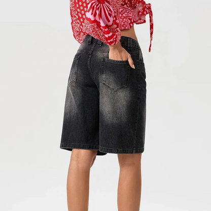 Comfortable women's Bermuda shorts with a high-waist, versatile for various summer casual outfits.