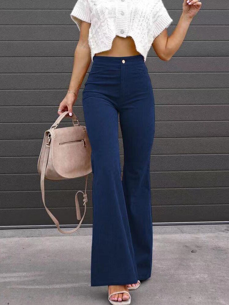 Flattering women's high waist flare pants, comfortable and stylish trousers for all-day wear.
