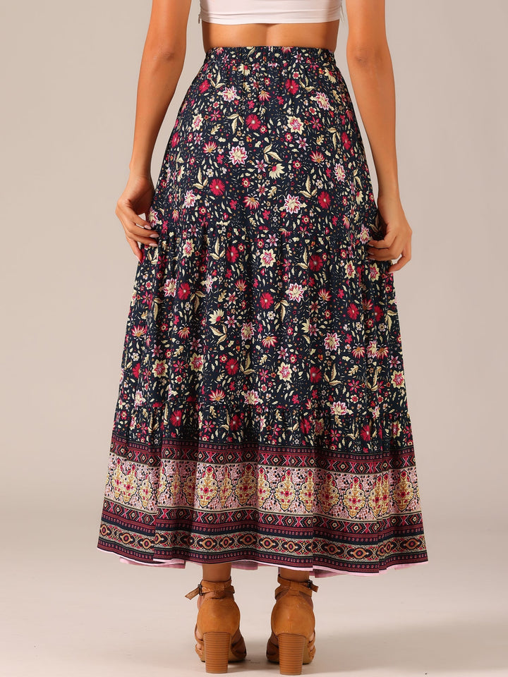 Resort wear: women's high waist printed maxi skirt with a flowing silhouette & side slit.
