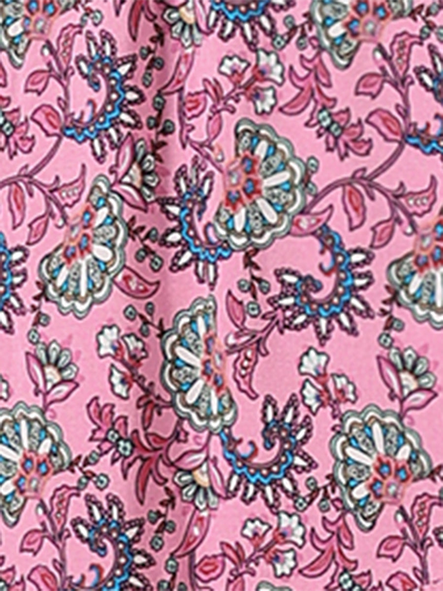 Trendy women's long skirt, printed pattern, high waist, flowing movement, and a side slit.