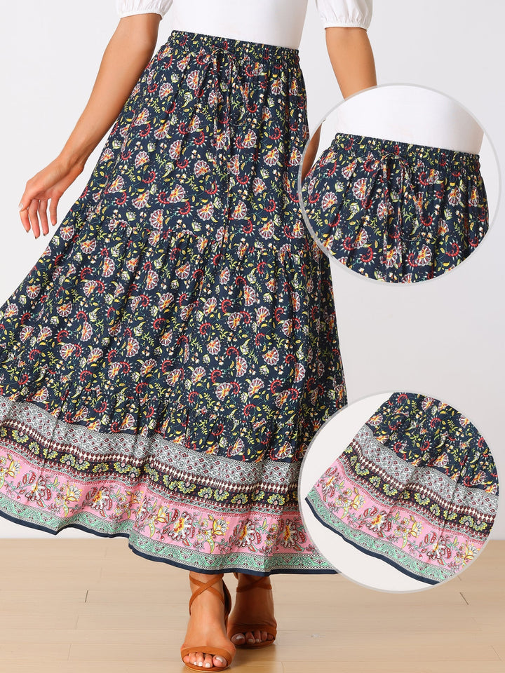 Vacation-ready high waist printed maxi skirt, flowing material, and a beautiful side slit.
