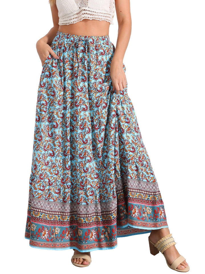 Comfortable & stylish high waist printed maxi skirt, flowing, with a classy side slit.