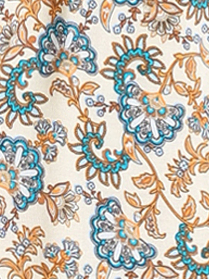 Women's high waist printed long skirt with a graceful flowing silhouette and side slit.