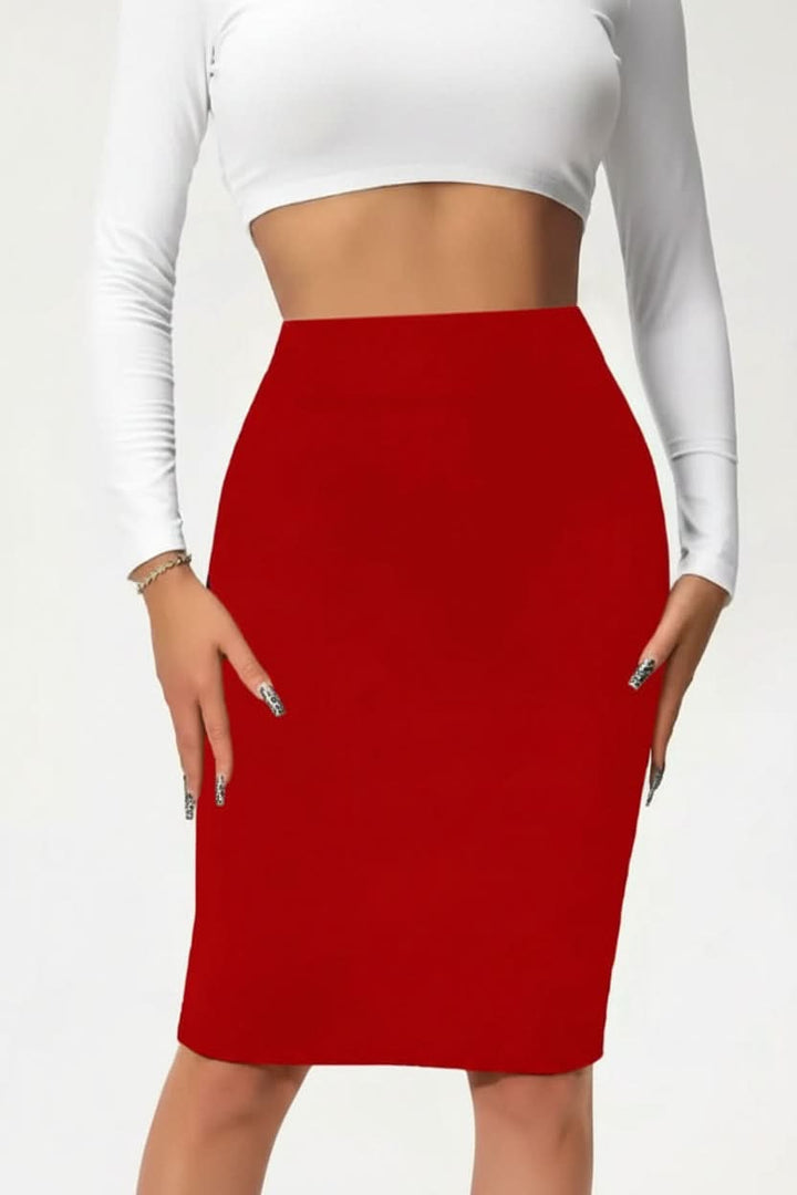 Classic women's high-waist pencil skirt, a sleek and tailored essential for career fashion.