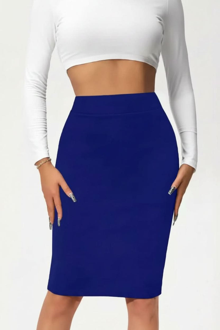 Elegant women's professional high-waist pencil skirt, a stylish midi-length piece for business attire.