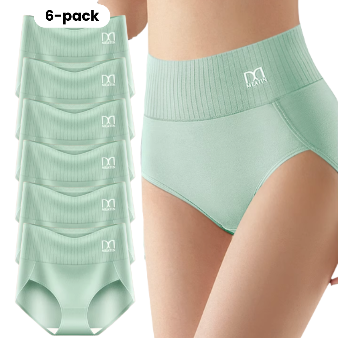 Seamless women's high-waist shaping underwear in a 6-pack, providing firm yet comfortable support.